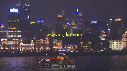 上海黄埔江灯光夜景游船经过高清视频实拍素材的图片2