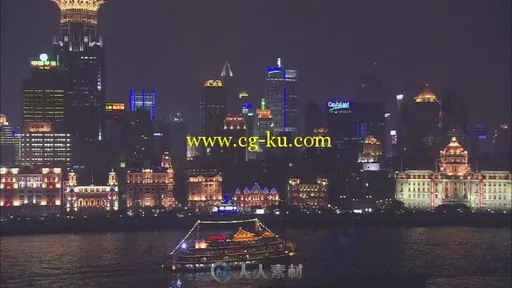 上海黄埔江灯光夜景游船经过高清视频实拍素材的图片3