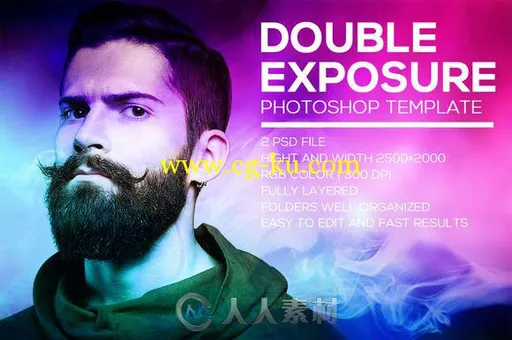 图像重叠处理特效PS动作Double Exposure Photoshop Template_的图片1