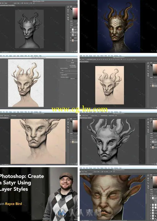鹿角怪兽概念艺术绘画视频教程 Photoshop Create a Satyr Using Layer Styles的图片1