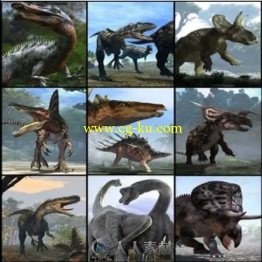 34组C4D白垩纪恐龙3D模型合辑 3D Model C4D Dinosaurs with Rig的图片1
