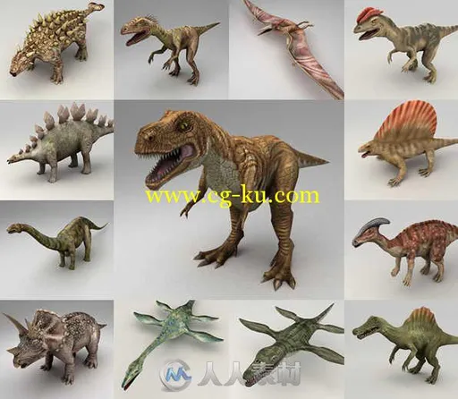 34组C4D白垩纪恐龙3D模型合辑 3D Model C4D Dinosaurs with Rig的图片2