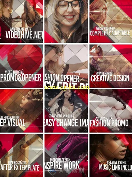 时尚艺术红黑配色包装动画AE模板 Videohive Fashion Opener 14613032的图片1