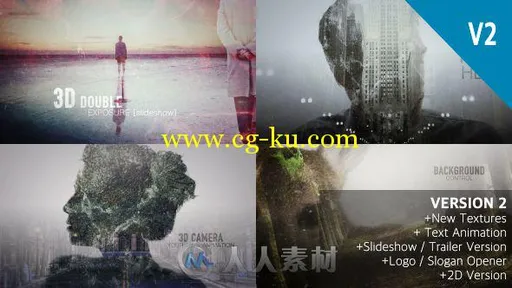 2D与3D双重曝光叠加包装动画AE模板 Videohive 2D and 3D Double Exposure Pack 149...的图片2