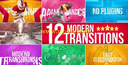 现代风格透视图形转场特效动画AE模板 Videohive Modern Transitions 15562626的图片1