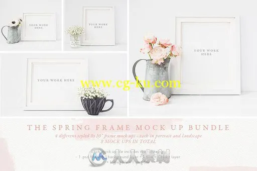 清新美丽照片相框PSD模板CreativeMarket SPRING FRAME MOCK UP BUNDLE 601142的图片1