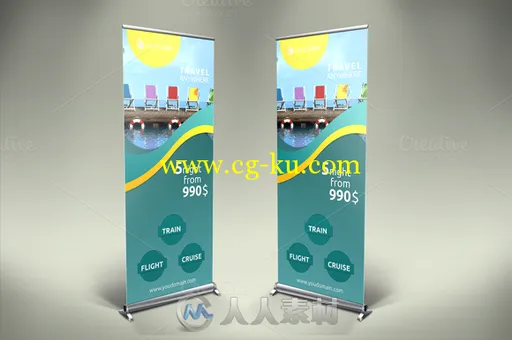 旅行宣传画卷海报PSD模板CM - Travel Roll-Up Banner v031 637635的图片1