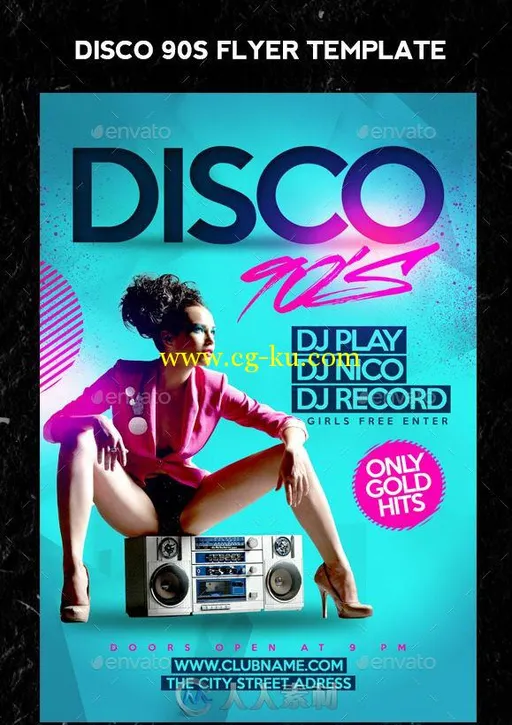 90年代disco宣传海报PSD模板GraphicRiver Disco 90s Flyer 8988654的图片1