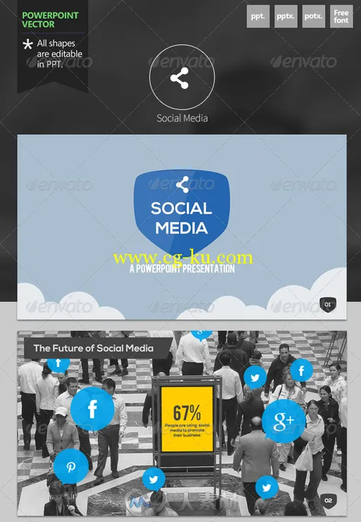 社交媒体风格PPT模板GR.Social.Media.Powerpoint.Template.6335900的图片1