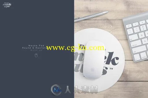 苹果鼠标配圆形鼠标垫展示PSD模板Mousepad Rectangular Round Mockup的图片1