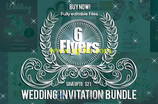 6组婚礼请柬展示PSD模板6_Wedding_Invitation_Flyers_Bundle的图片1