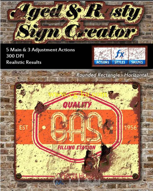 标志旧化锈化特效PS动作GraphicRiver - Aged & Rusty Sign Creator 16015170的图片1