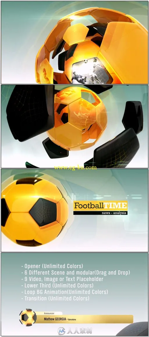 体育足球运动片头宣传时间预告字幕电视栏目AE模板videohive Football Time Package...的图片1