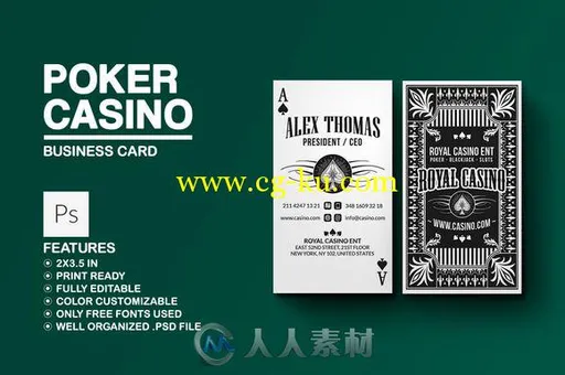 扑克赌场宣传名片PSD模板CM - Poker Casino Business Card 702163的图片2