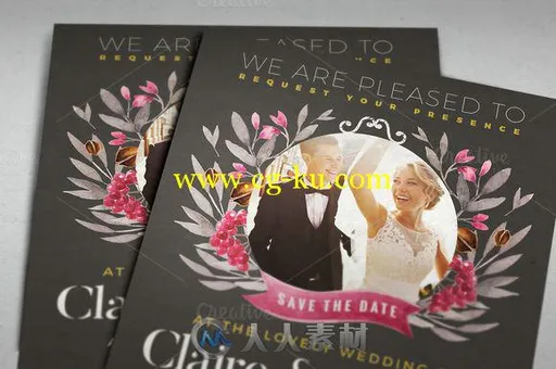 水彩画婚礼邀请函第二辑PSD模板Photo Watercolor Wedding Invite II的图片1