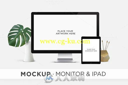 苹果显示器和iapd展示PSD模板monitor & ipad mockup的图片1