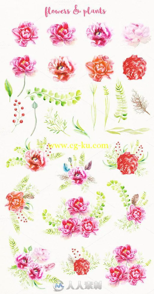 波西米亚系列水彩花和图案平面素材合辑Watercolor Boho Set & Patterns的图片2