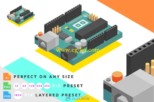 立体卡通风格电路模块平面素材Isometric Vector Arduino Starter Kit的图片3