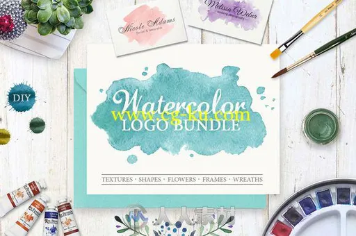 水彩LOGO标识平面素材合辑Watercolor Logo Bundle. DIY的图片1