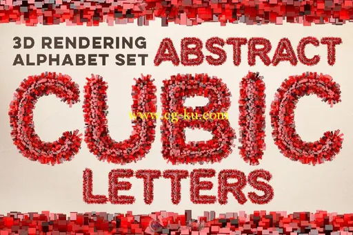 3D立体红色字母平面素材合辑3D Cubic Red Letters Pack的图片1
