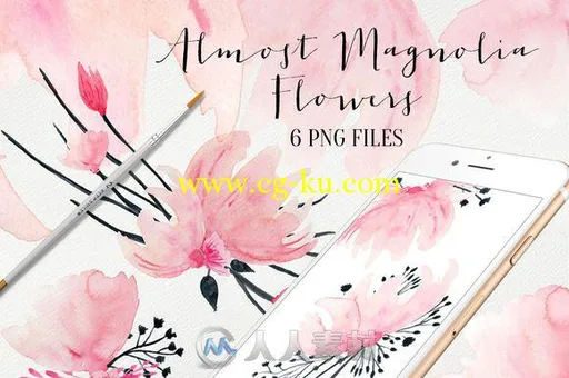 水彩风格粉色木兰花平面素材Watercolour Almost Magnolia的图片1