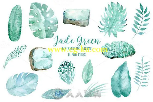 碧绿植物水彩剪贴画平面素材合辑Watercolor-Clipart-Jade-Green的图片1