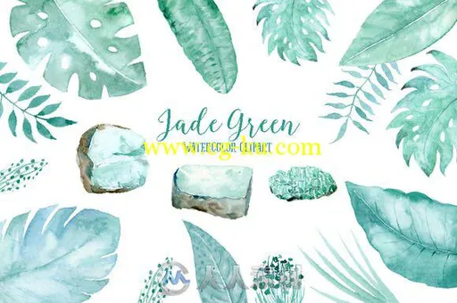 碧绿植物水彩剪贴画平面素材合辑Watercolor-Clipart-Jade-Green的图片2