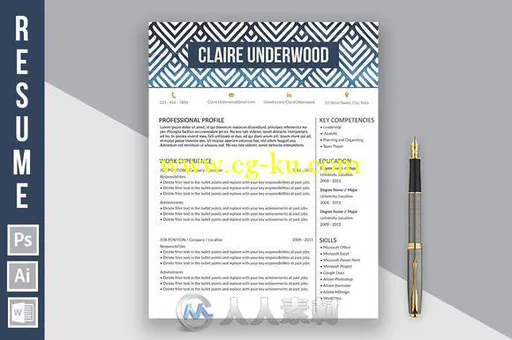 安德简历模板平面素材合辑Resume-Template-Claire-Underwood-b的图片1