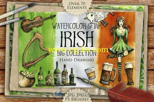 爱尔兰水彩墨水画平面素材合辑Big-Irish-Watercolor-Ink-Set的图片1