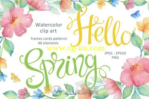 你好春天系列水彩画平面素材合辑Hello Spring Watercolor_的图片1