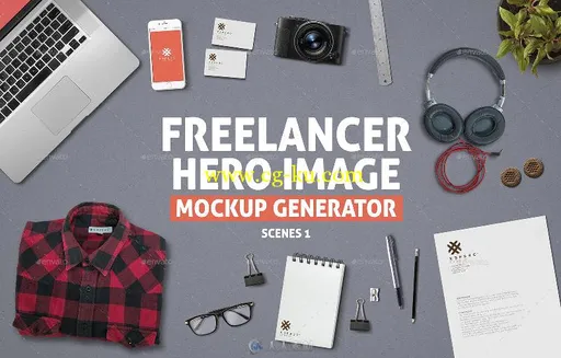 自由职业装备展示PSD模板freelancer-hero-image-mockup-的图片1