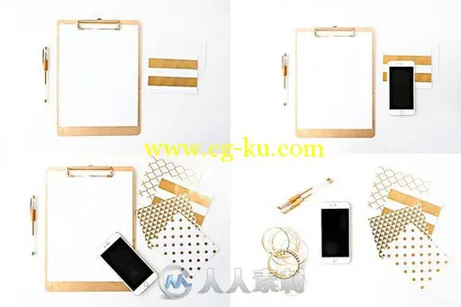 金色办公用品合辑PSD模板Gold-Luxe-Product-Mockup-Bundle的图片1