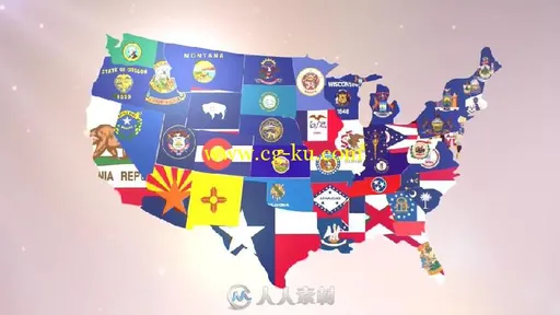 国外美国旗帜版图拼接文字标题标志LOGO演绎AE模板 USA States Flag Logo的图片3