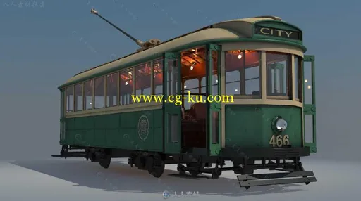 老式有轨电车火车3D模型 TURBOSQUID X-1 CLASS TRAM NO. 466 AND LOCOMOTIVE TRAIN...的图片1