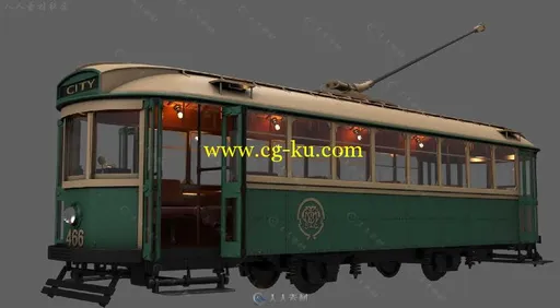 老式有轨电车火车3D模型 TURBOSQUID X-1 CLASS TRAM NO. 466 AND LOCOMOTIVE TRAIN...的图片2