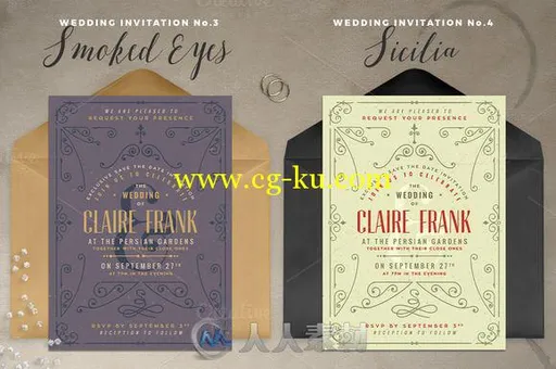 8款复古风格婚礼邀请函PSD模板8 Vintage Deco Wedding Invites II的图片3