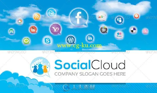 云端社交媒体商业卡片展示PSD模板R_Social_Cloud_Social_Media_Business_Cards的图片1