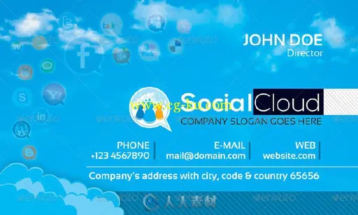 云端社交媒体商业卡片展示PSD模板R_Social_Cloud_Social_Media_Business_Cards的图片2