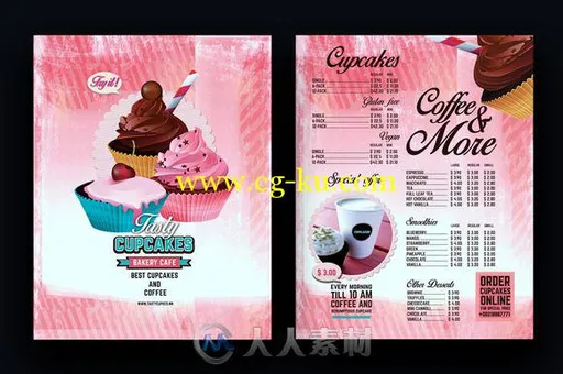 蛋糕甜品复古风格菜单设计PSD模板Bakery Menu Design Vintage Style的图片2