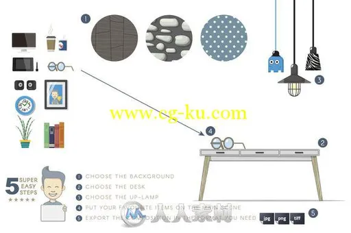 平面风格立面工作台场景设计矢量素材Scenerator - Vector Scene Builder的图片1