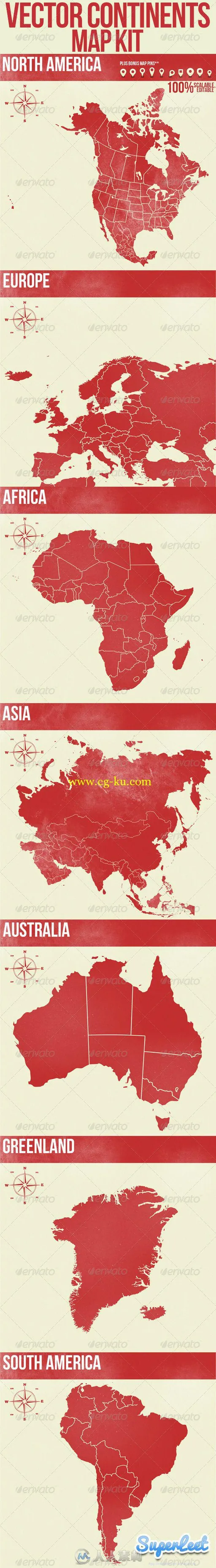 世纪国家板块图PSD模板GR_Vector_Continents_Map_Kit的图片2