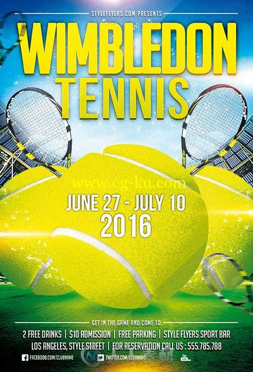 温布尔登网球海报展示PSD模板Tennis_Wimbledon_PSD_Flyer_Template的图片1