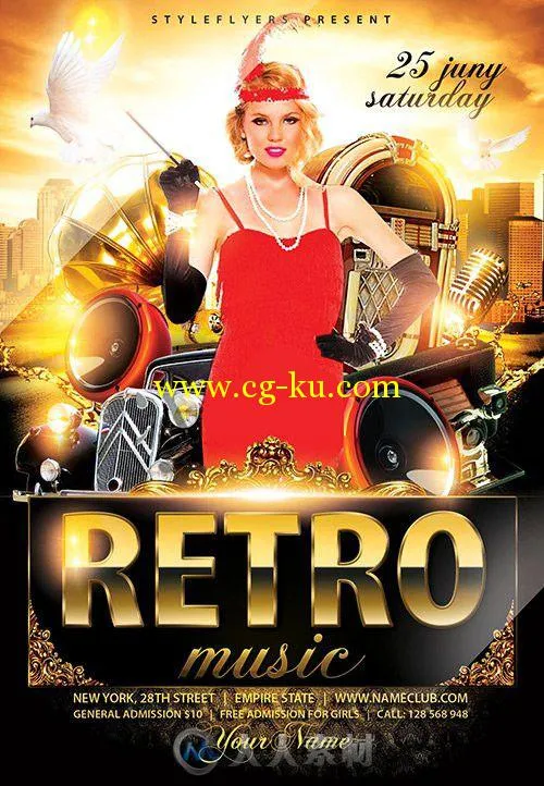 金色音乐会海报PSD模板Retro-Music-Flyer的图片1