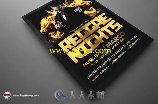 瑞格舞之夜海报PSD模板CM - Black & Gold Reggae Flyer Template 464635的图片3