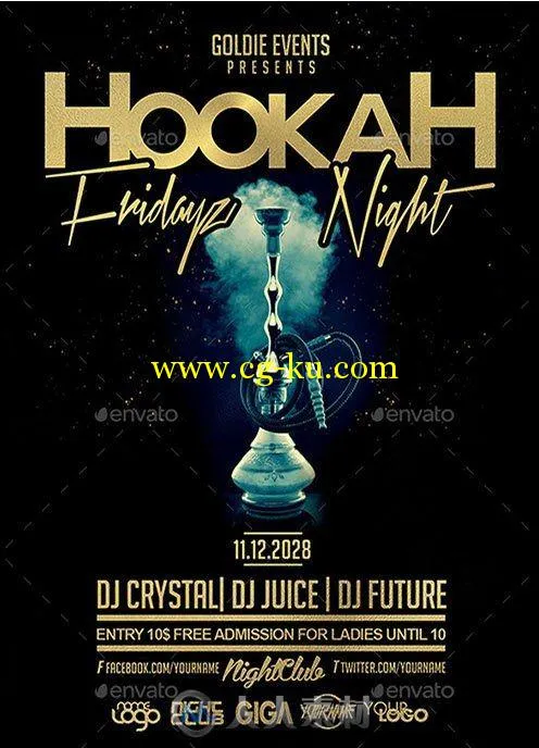 水烟之夜活动海报PSD模板hookah-fridayz-night-party-psd-flyer-template的图片1