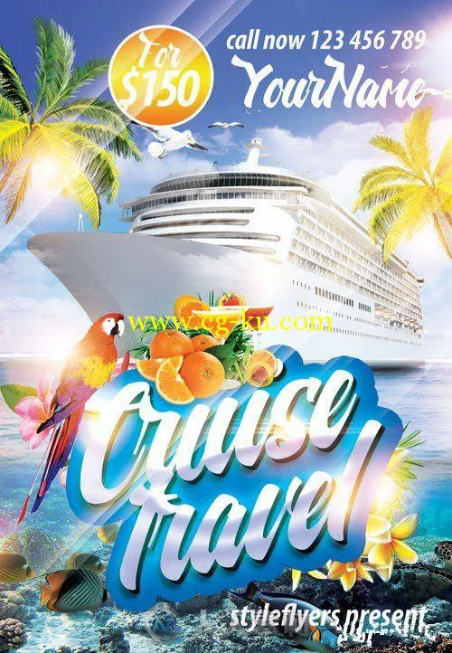 游轮航行旅行活动海报PSD模板cruise-travel的图片1