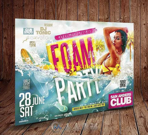 水上派对活动PSD模板foam-party-flyer-的图片1