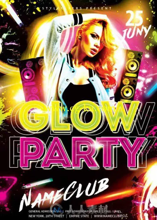 光辉派对活动海报PSD模板Glow-Party-Flyer的图片1