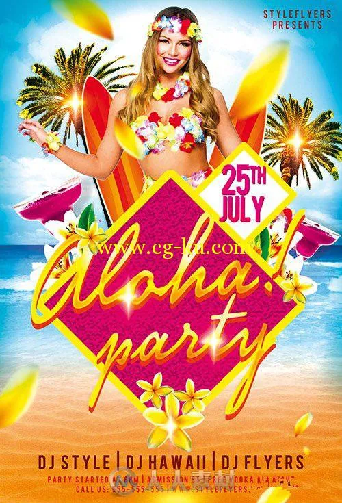 夏威夷欢迎海报展示PSD模板aloha_party_PSD_Flyer_Template的图片1