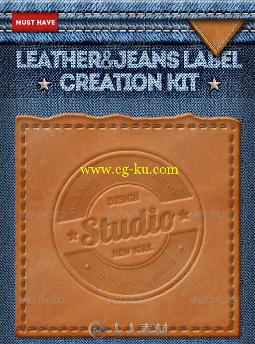 牛仔裤皮质镭射标识展示PSD模板Leather_Jeans_Label_Photoshop_Creator的图片1